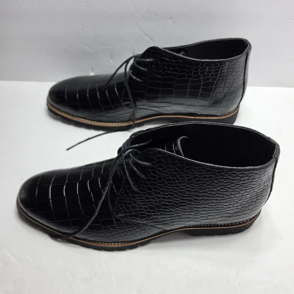 Mens Black Faux Croc Embossed Chukka Boots Lace Up Dress Shoes 2353 Size 46